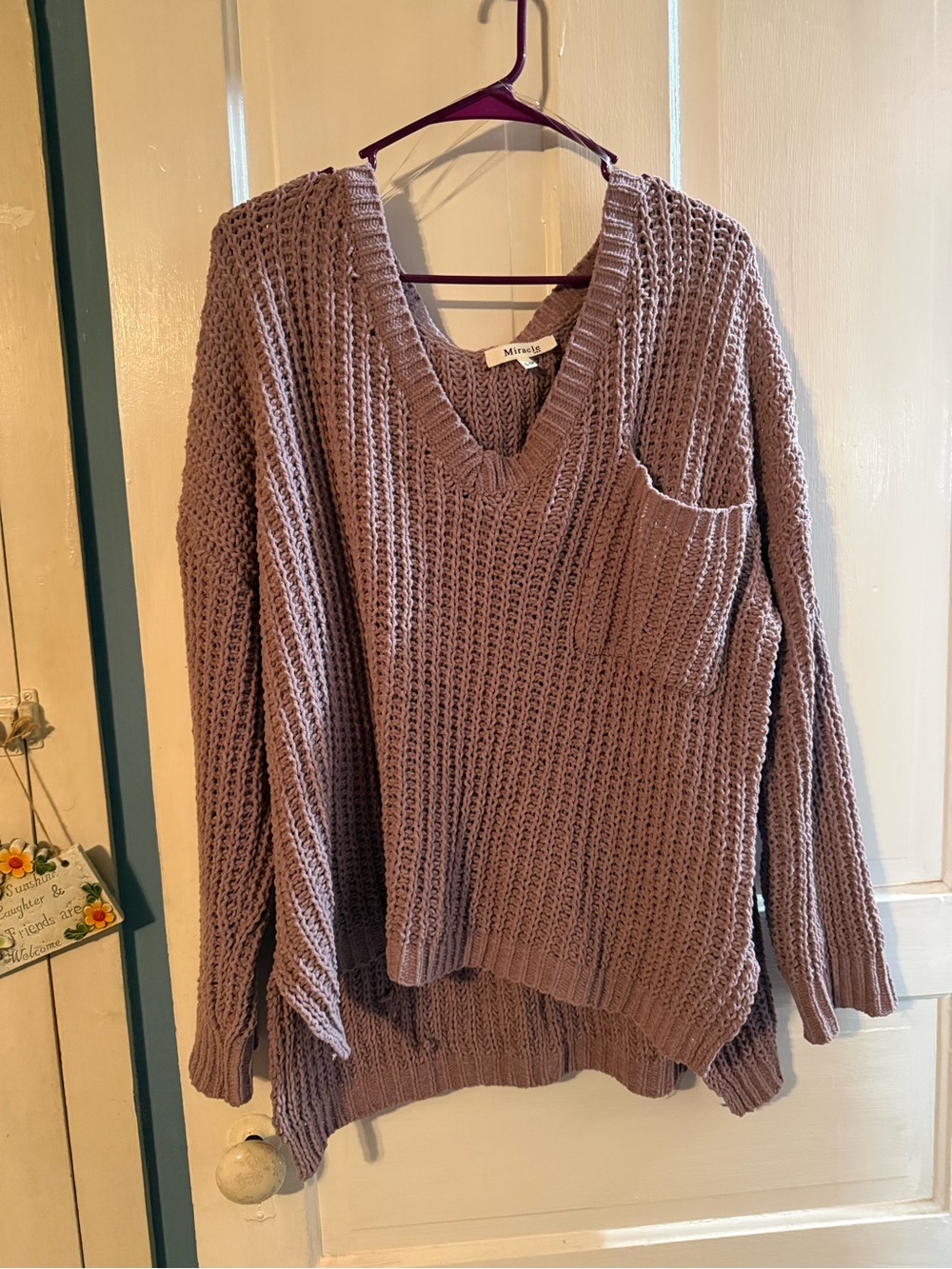 S/M mine Dusty Mauve V-Neck Pocket Knit Sweater